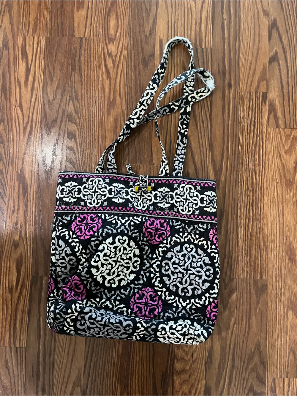 Patterned Fold-Over Vera Bradley Bag in Black, White & Pink